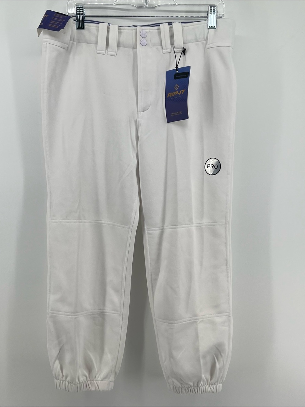 Rip-It White Softball Pants Women Large Double Snap Elastic Cuff Reinforced Knee